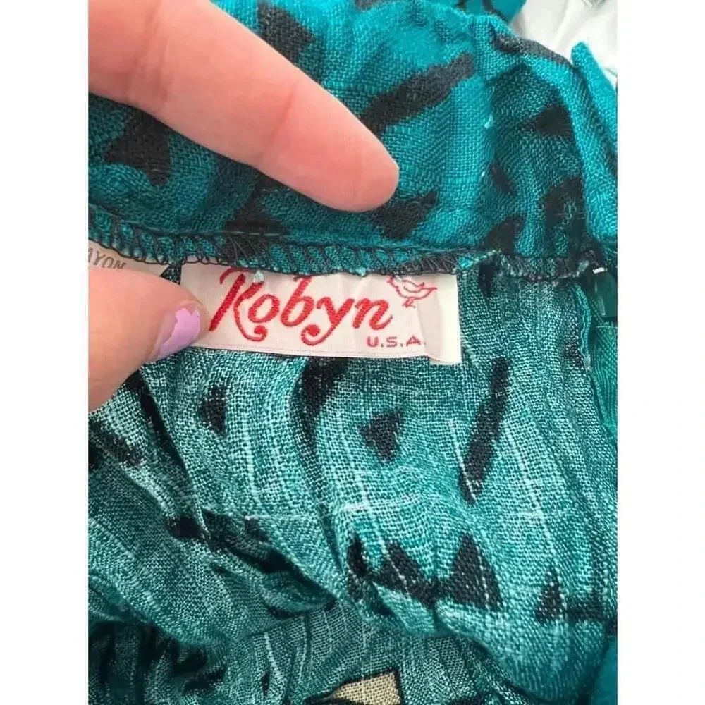 Vintage 90s Teal Abstract‎ Maxi Skirt High Waist Art Geometric Boho Womens 5